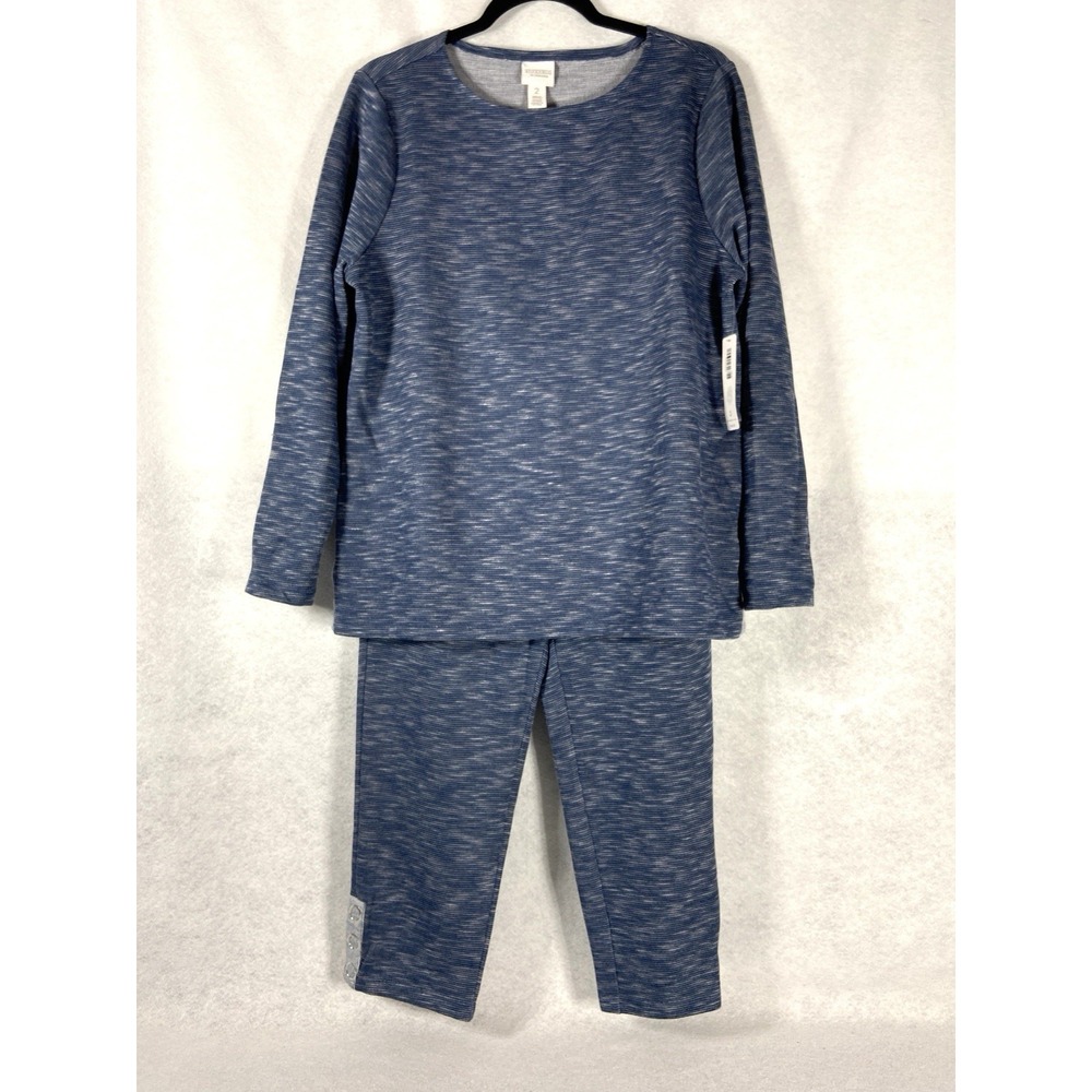 Chico's Weekend 2PC Pants Set Top Size L Pant Size S Blue Capris & Tunic NWT